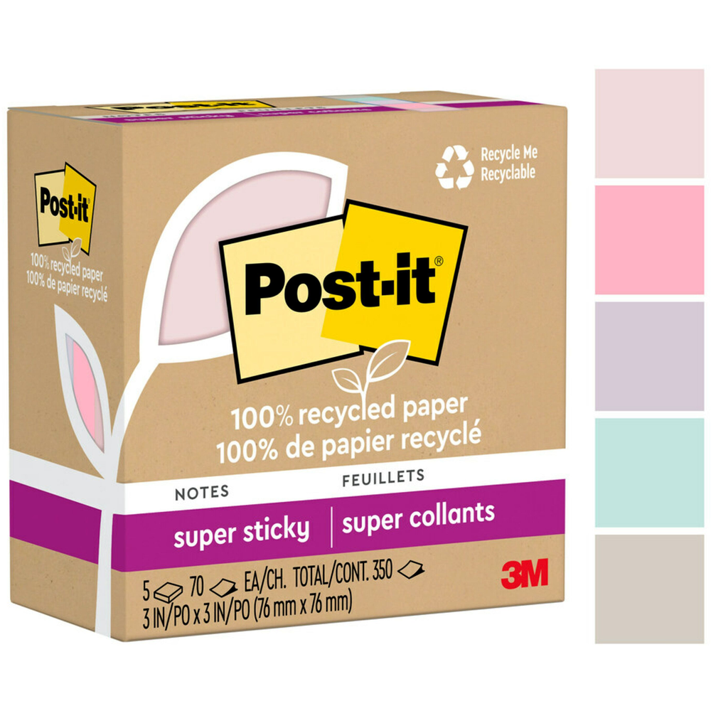 Post-It 100% Recycled Paper Super Sticky Notes