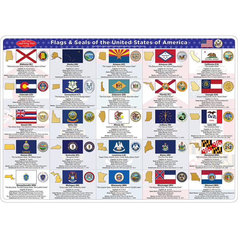 2 SIDED LEARNING MAT STATE FLAGS