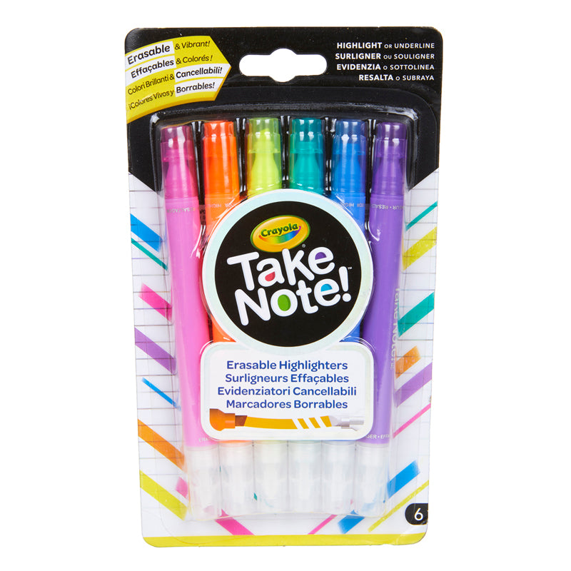 6CT TAKE NOTE ERASABLE HIGHLIGHTERS