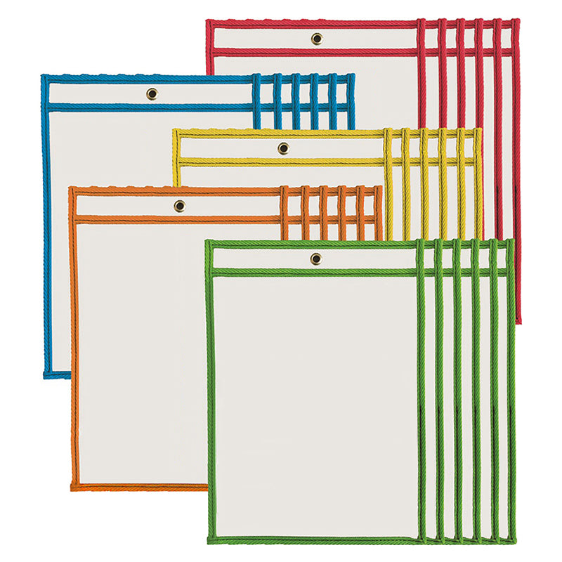 DRY ERASE POCKETS ASRTD COLORS 30BX