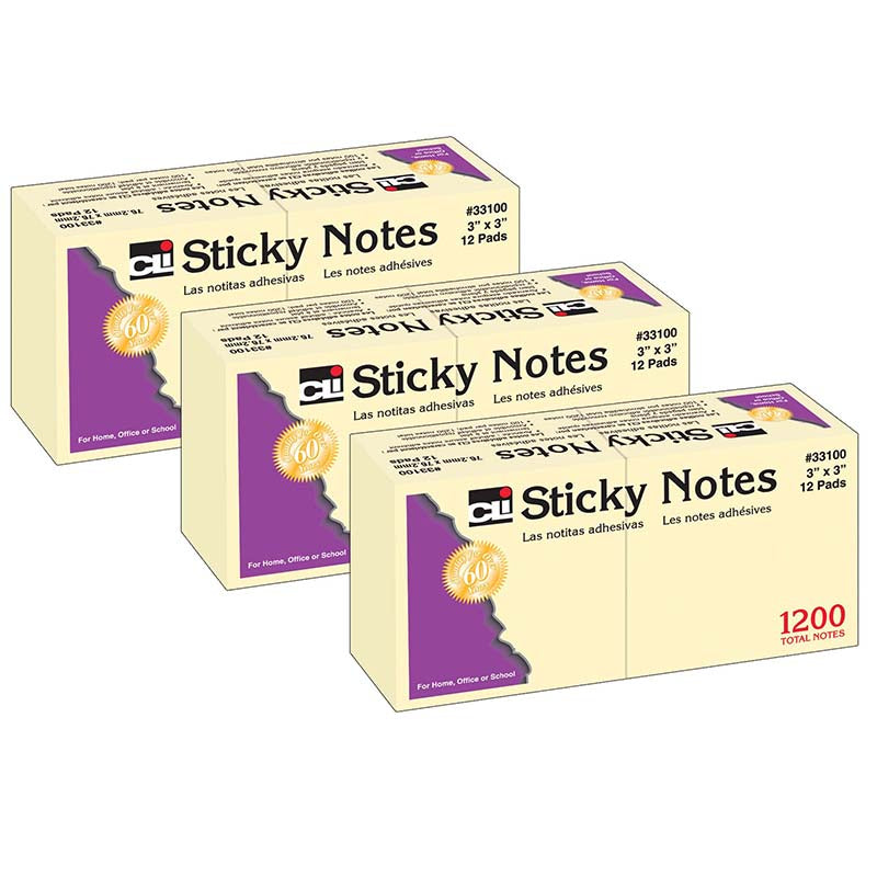(3 PK) STICKY NOTES 3X3 PLAIN