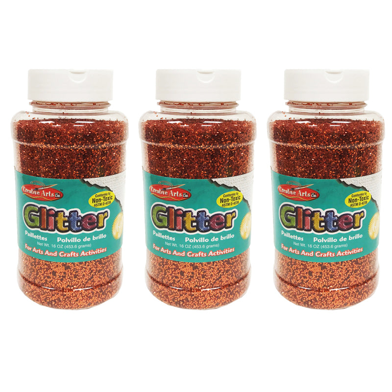 (3 EA) GLITTER 16 OZ BOTTLE ORANGE