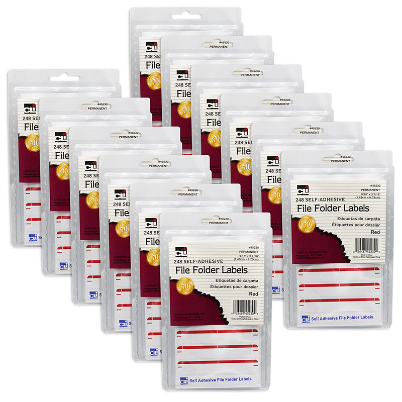 (12 PK) FILE FOLDER LABELS RED 248