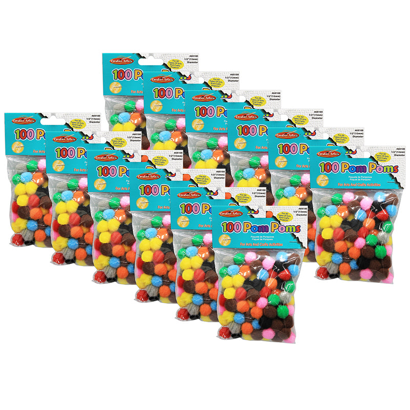 (12 PK) POM POMS 1.5IN ASST COLORS