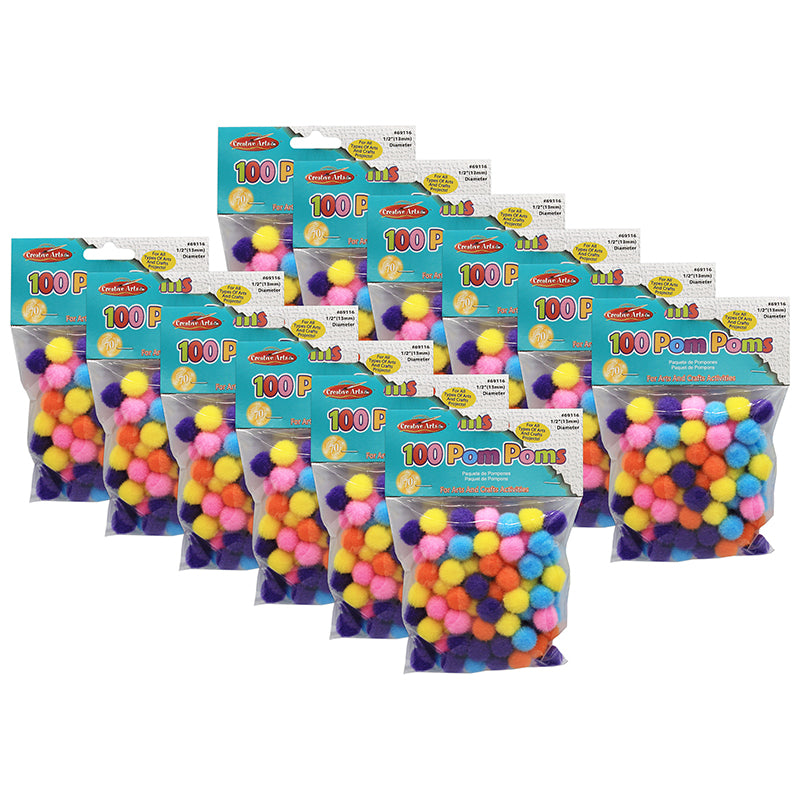 (12 PK) POM POMS 1.5IN HOT COLORS