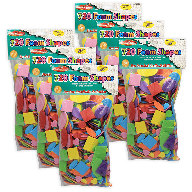 (6 PK) FOAM SHAPES ASST COLORS 720