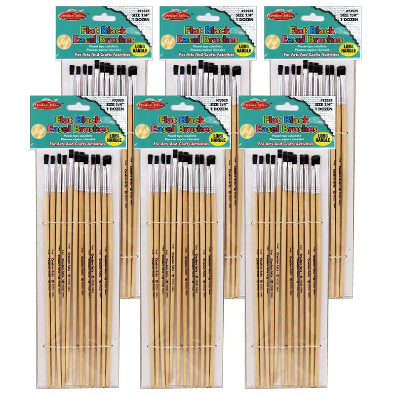 (6 PK) BRUSHES EASEL FLAT 1/4IN