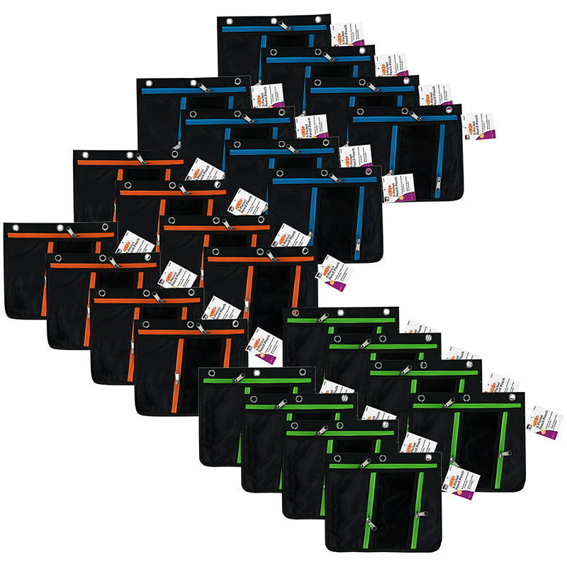 PENCL POUCH 3-POCK AST 24/PK 11X9IN