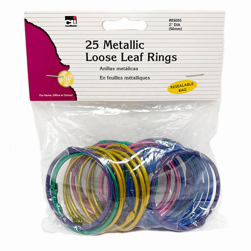 LOOSE LEAF RINGS ASST COLORS 25PK