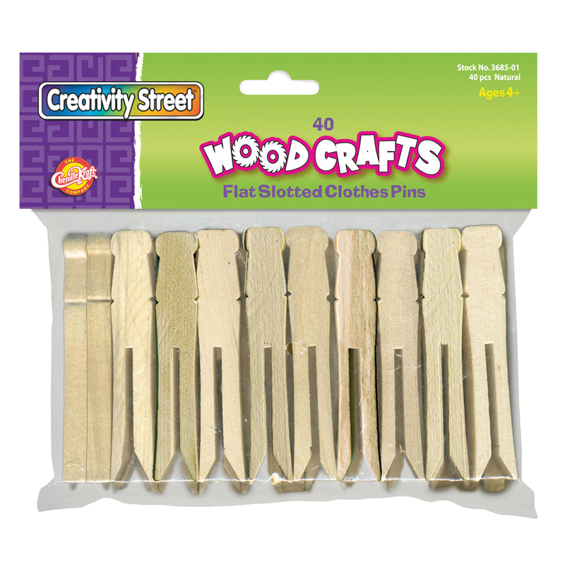 WOODEN FLAT SLOTTED CLOTHESPIN 40PK