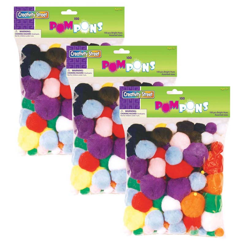 (3 PK) POM PONS ASST COLORS & SIZES