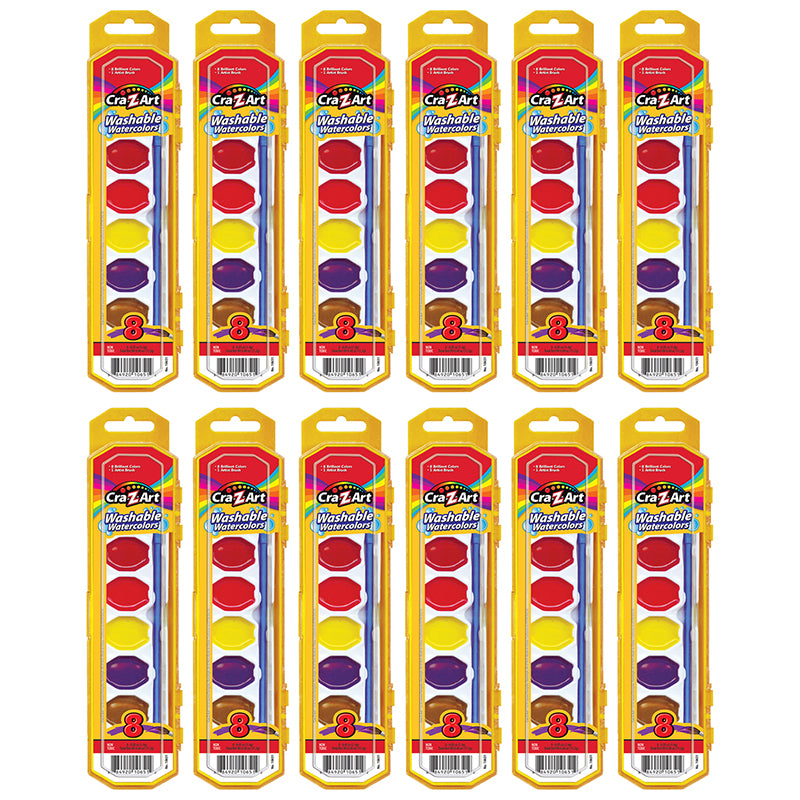 (12 PK) 8CT WASHABLE WATERCOLORS