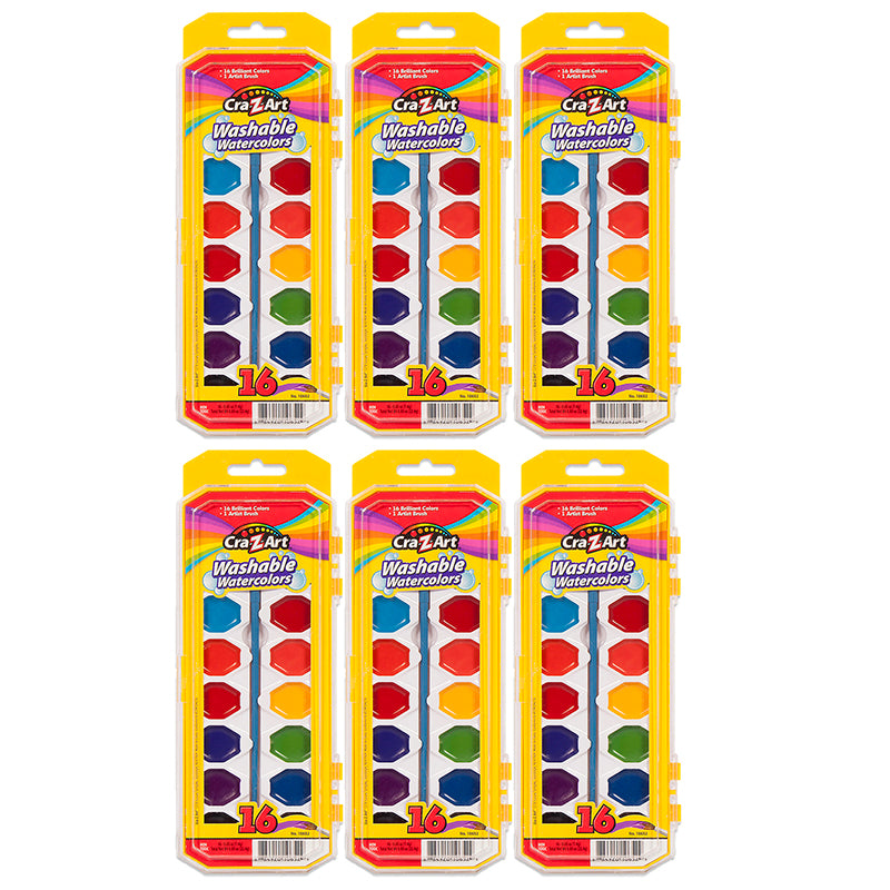(6 PK) 16CT WASHABLE WATERCOLRS W/