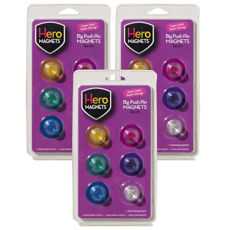 (3 PK) HERO MAGNETS BIG PUSH PIN
