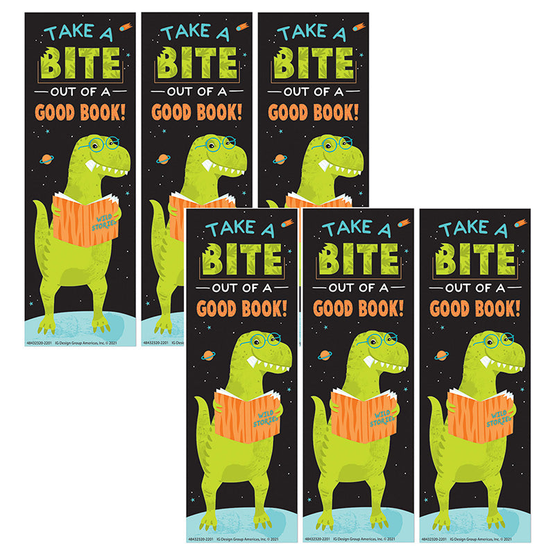 (6 PK) DINOSAUR BOOKMRK TAKE A BITE