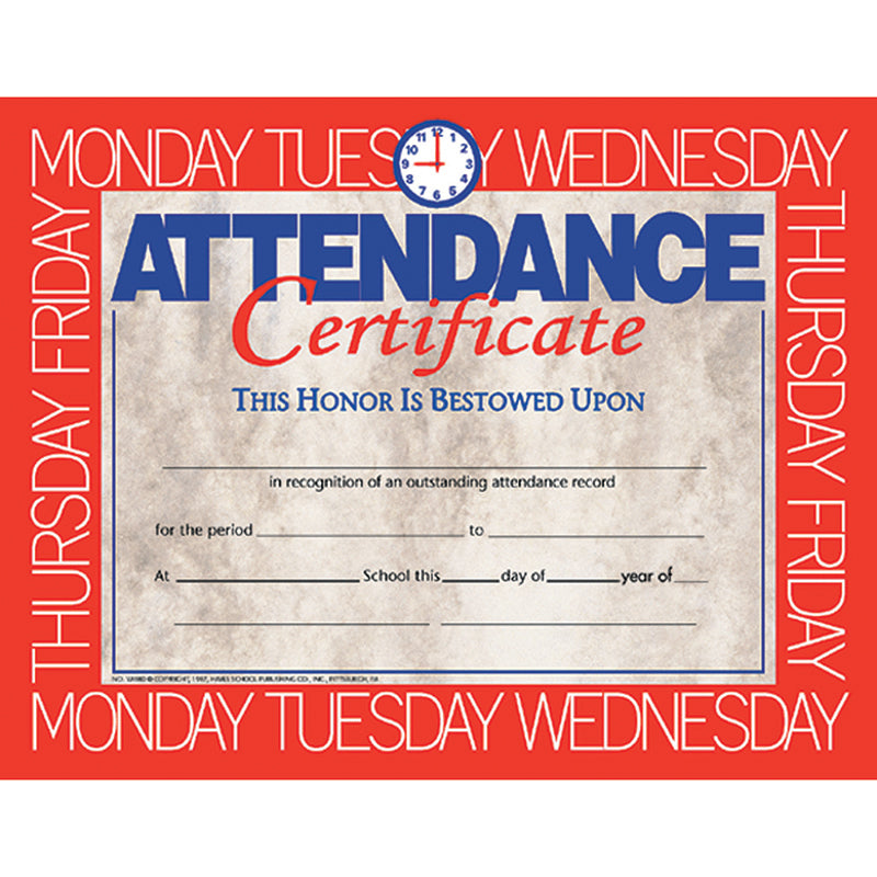 CERTIFICATES ATTENDANCE 30/PK
