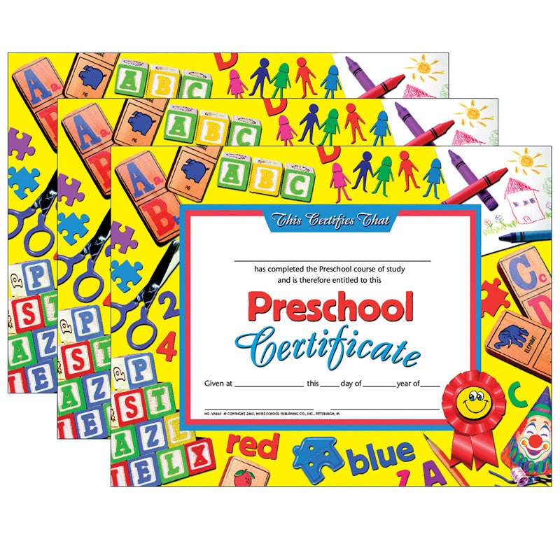 (3 PK) PRESCHOOL CERTIFICATE YLW
