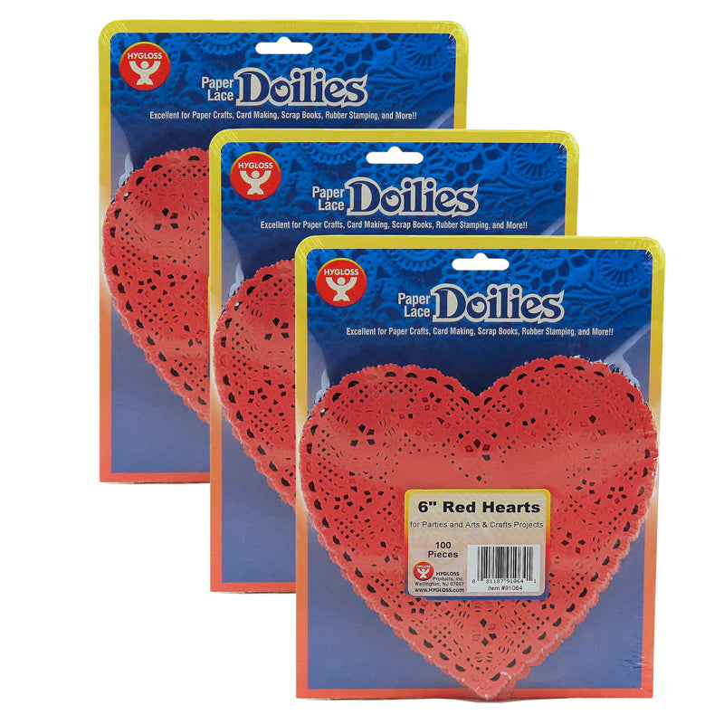 (3 PK) DOILIES 6 RED HEARTS