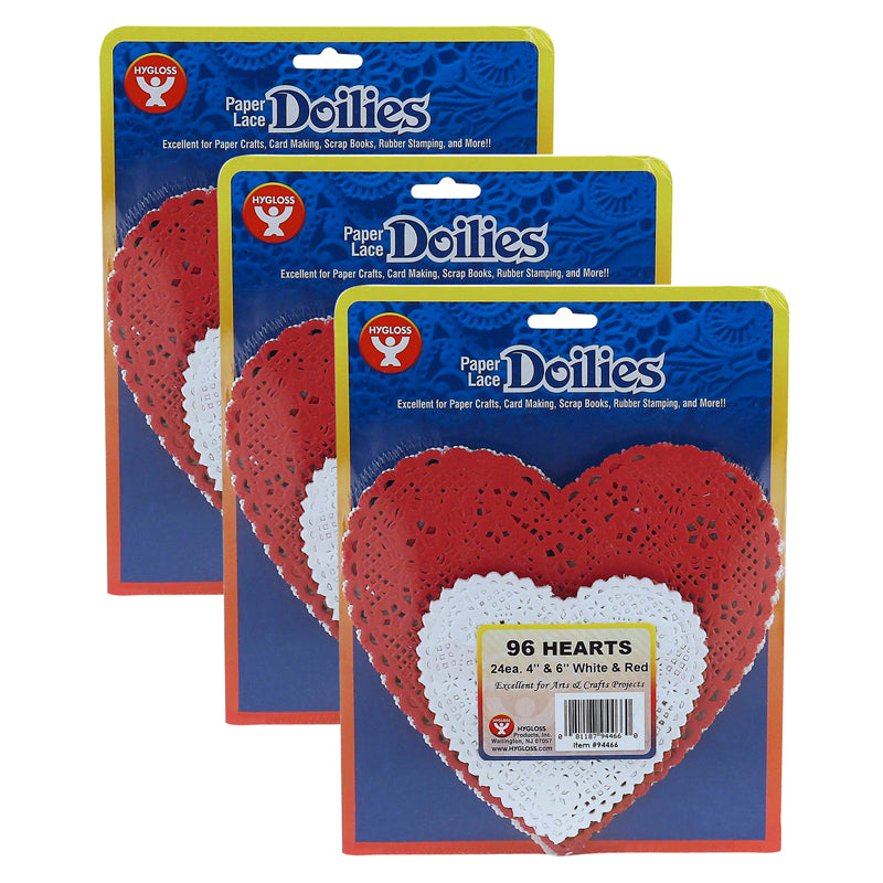 (3 PK) DOILIES WHITE & RED HEARTS