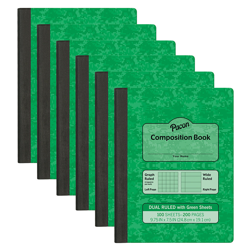 (6 EA) GREEN DUAL RULED COMP BOOK