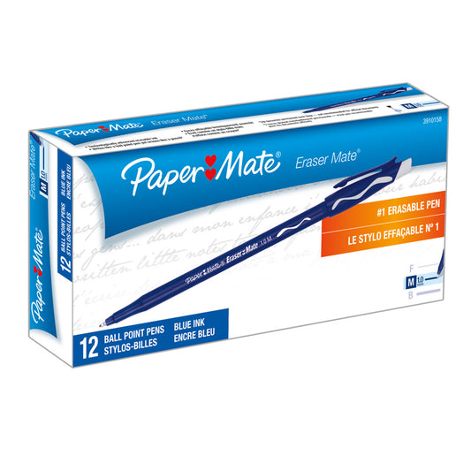 PAPERMATE ERASERMATE PEN BLUE 12 CT