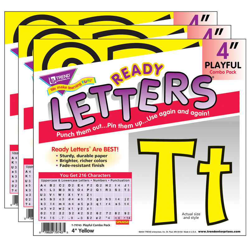 (3 PK) READY LETTER 4IN PLAYFUL YLW