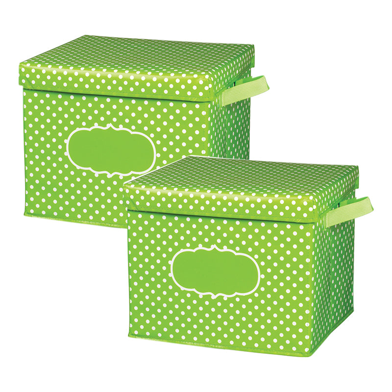 (2 EA) LIME DOTS STORAGE BIN W/ LID
