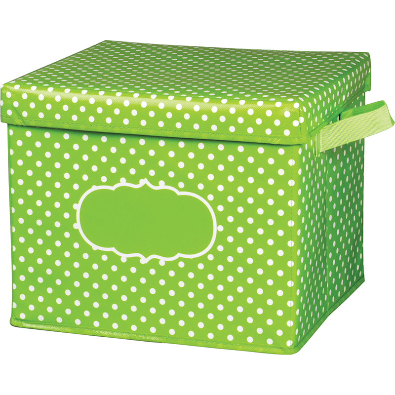 LIME POLKA DOTS STORAGE BIN W/ LID