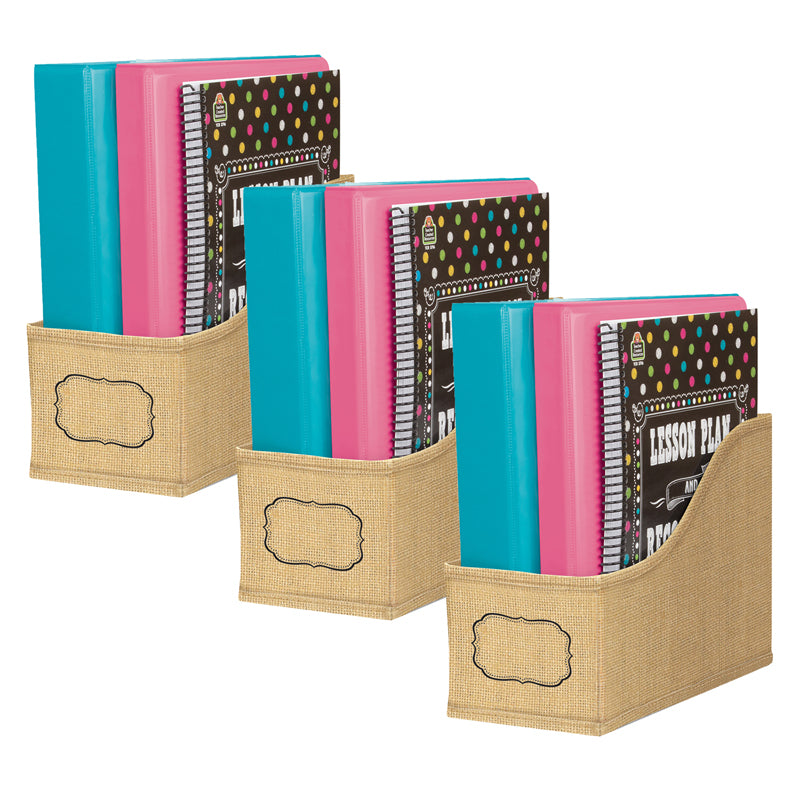 (3 EA) BURLAP BOOK BIN