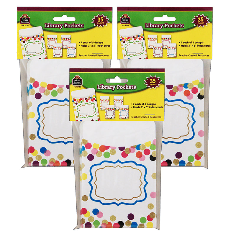 (3 PK) CONFETTI LIBRARY POCKETS