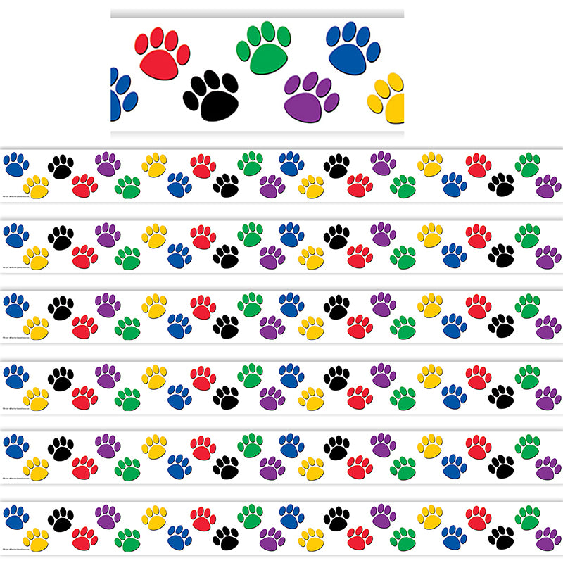(6 PK) COLORFUL PAW PRINTS BORDER