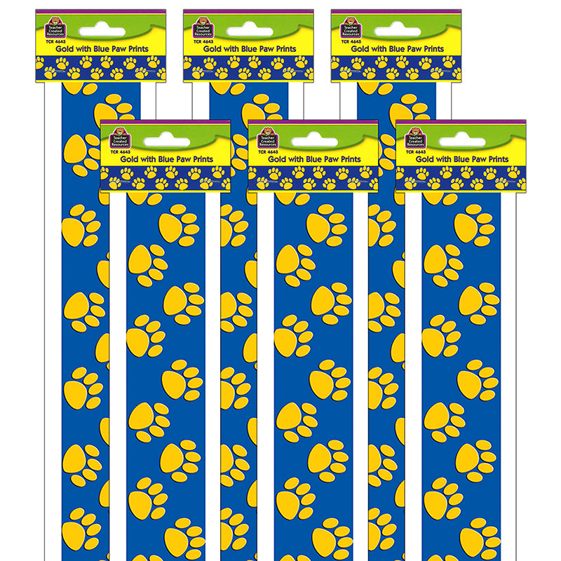 (6 PK) BLUE WITH GOLD PAW PRINTS