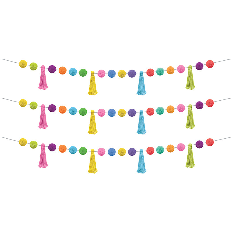 (3 EA) COLORFUL POM-POMS & TASSELS