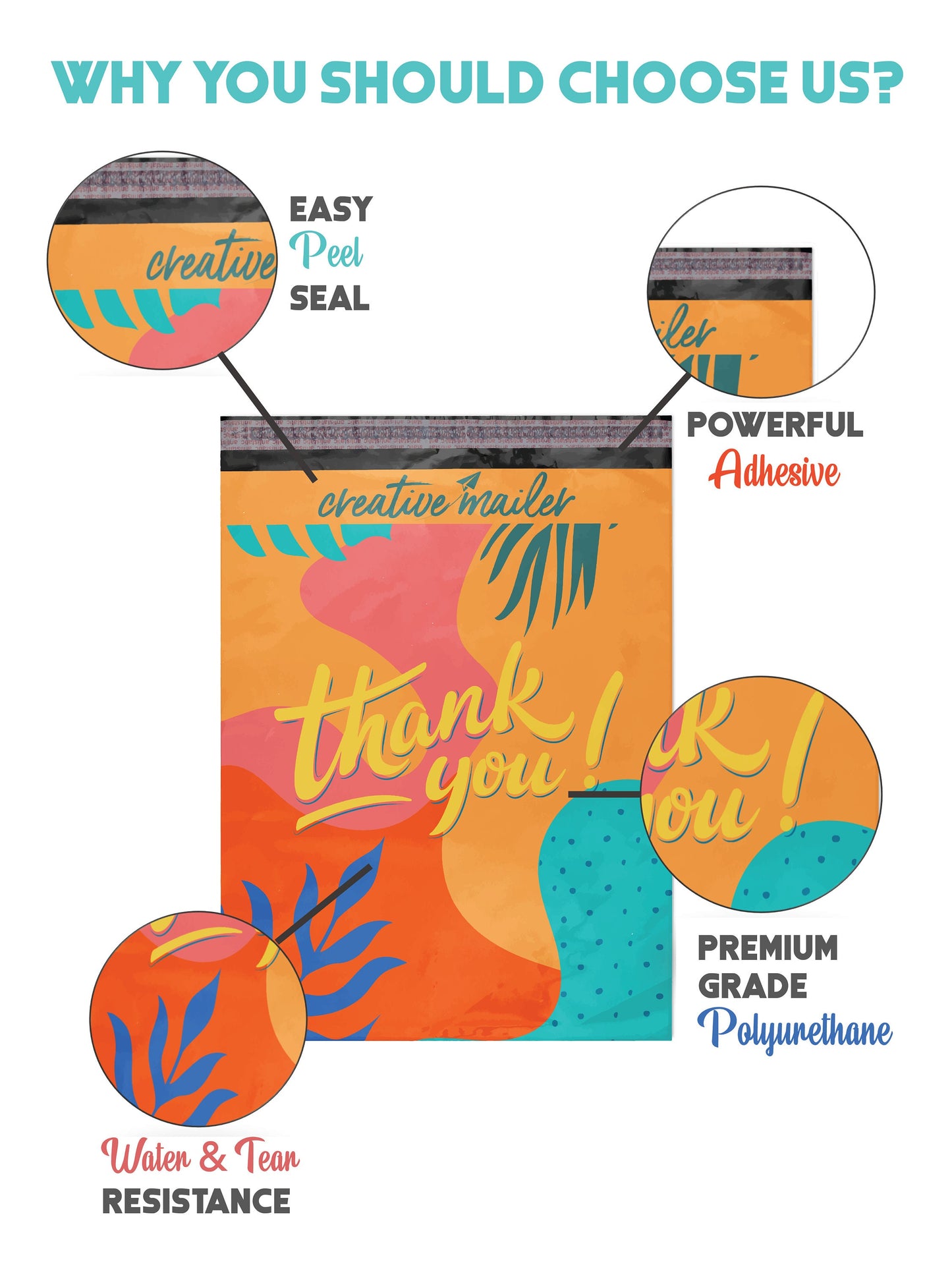 Poly Mailers 10x13 inch 100 pcs, Thank You Shipping Bags with Colorful Packaging Design, Self Adhesive Strip 2.35 Mil Durable Mailing Envelopes for Shipping Multipurpose