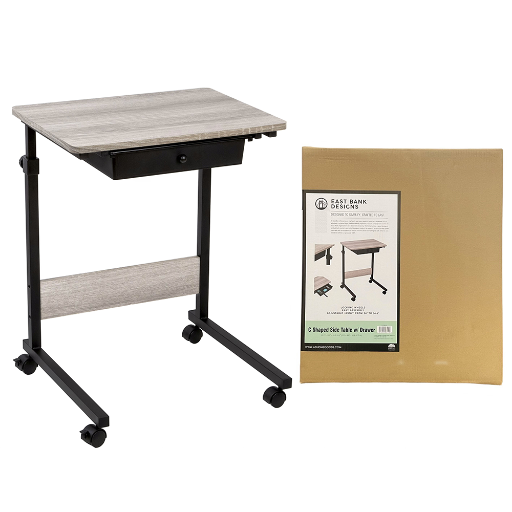 C-Shaped Side Table with Drawer