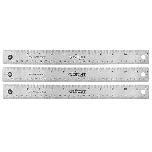 (3 EA) 12IN STEEL RULER W/ CORK BAS