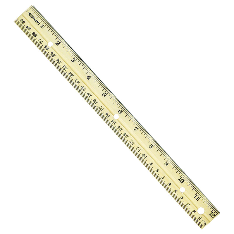 12IN 4-HOLE WOOD RULER W/METAL EDGE