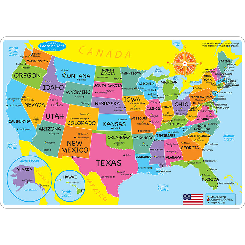 10PK US MAP LEARNING MAT 2 SIDED