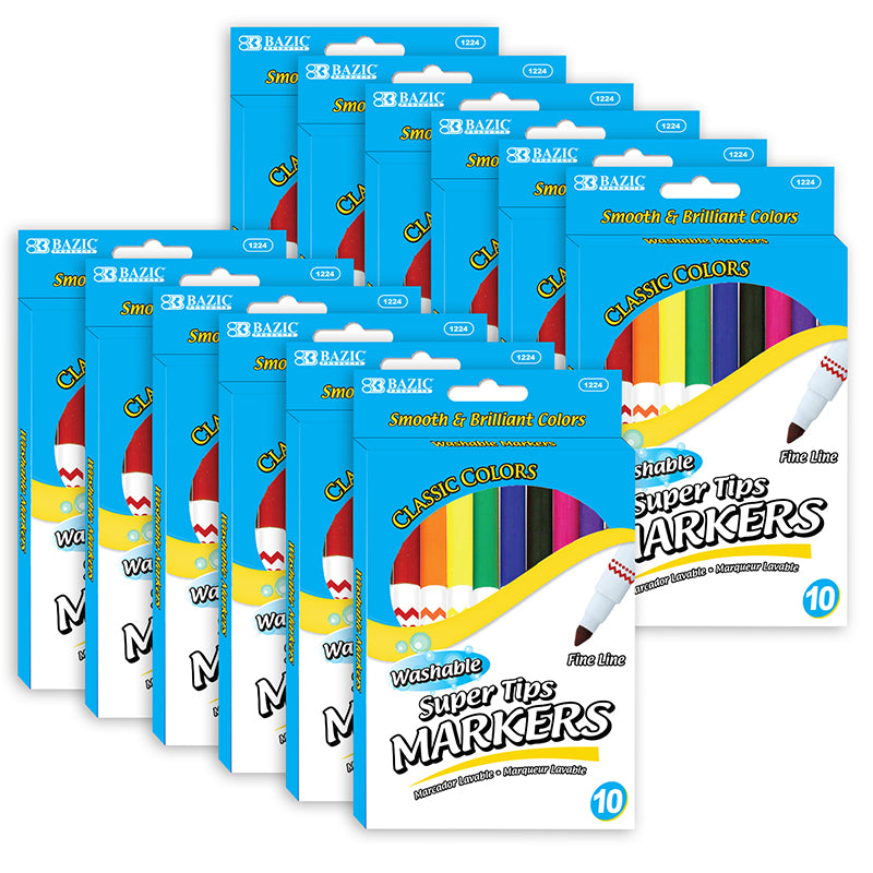 (12 PK) WASHABLE MARKERS SUPER TIP