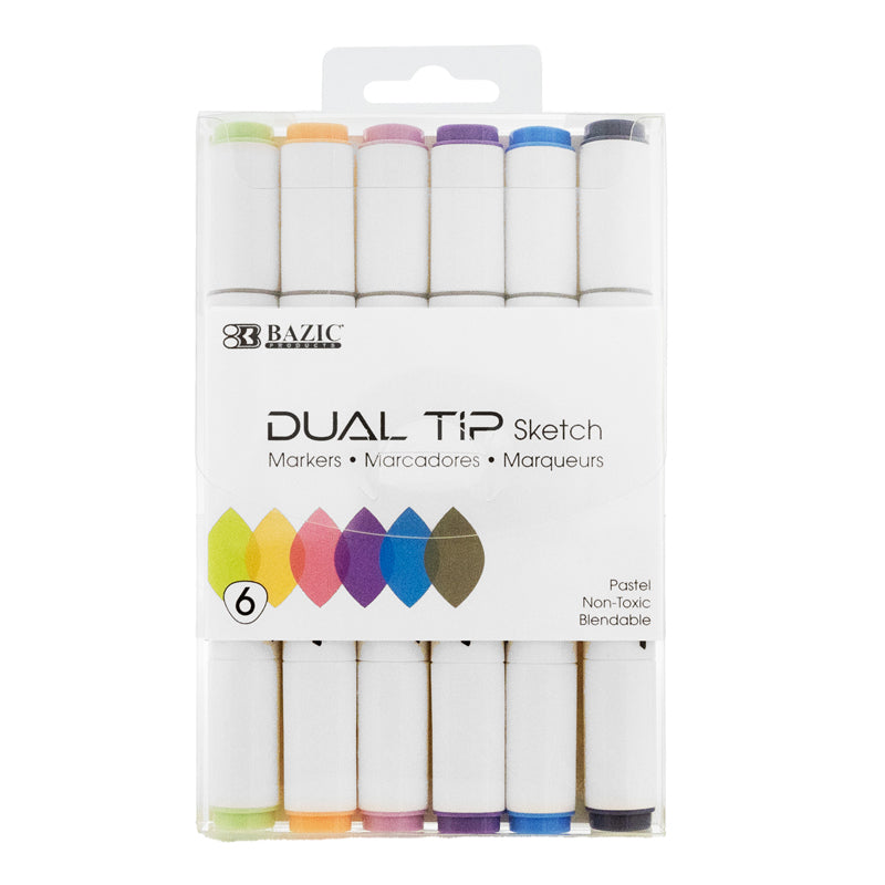 BAZIC 6 PASTEL COLR DUAL TIP MARKER