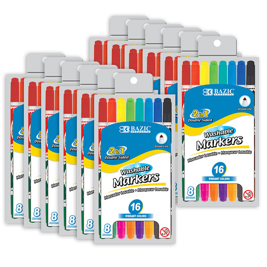 (12 PK) WASHABLE MARKERS DOUBLE TIP