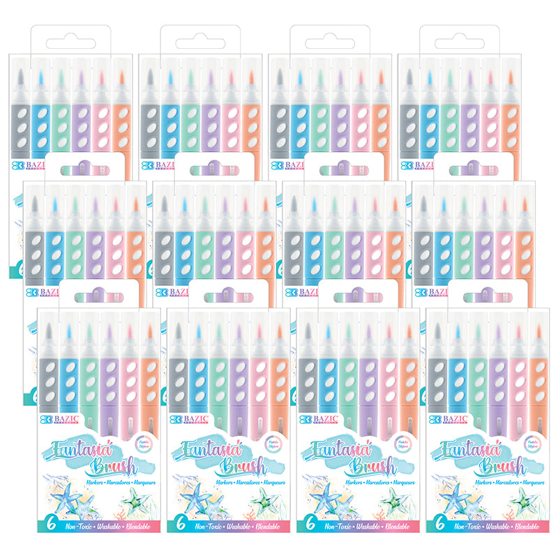 (12 PK) 6 PASTEL COLOR BRUSH MARKER