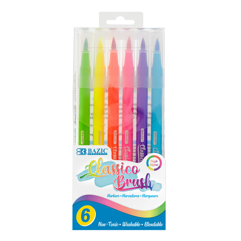 BAZIC 6 FLUOR COLORS BRUSH MARKERS