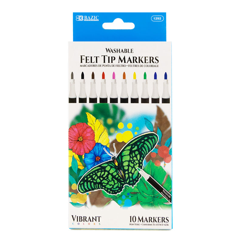 10 COLORS FELT TIP WASHABLE MARKERS