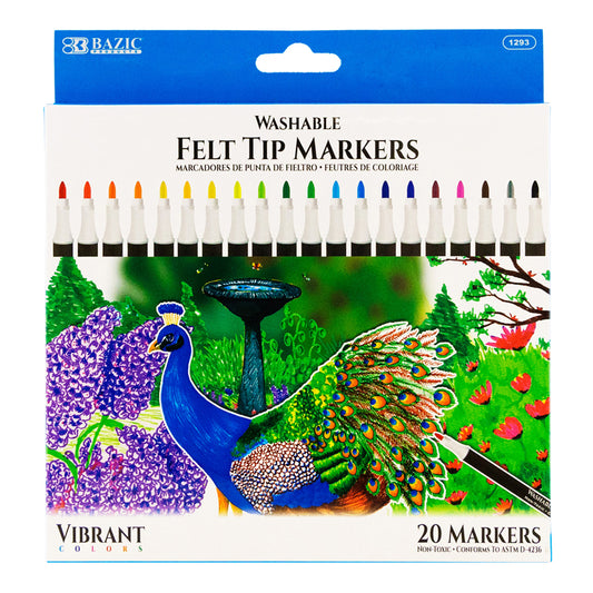 20 COLORS FELT TIP WASHABLE MARKERS