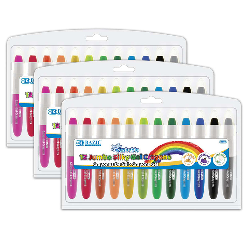 (3 BX) 12 COLOR JUMBO GEL CRAYONS