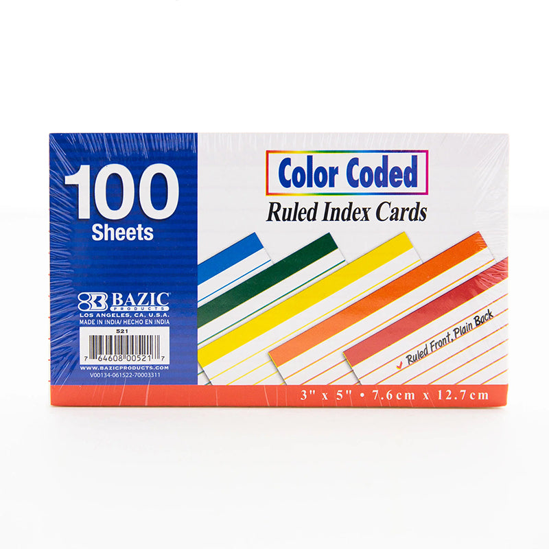 100CT 3X5IN INDEX CARDS COLOR CODED