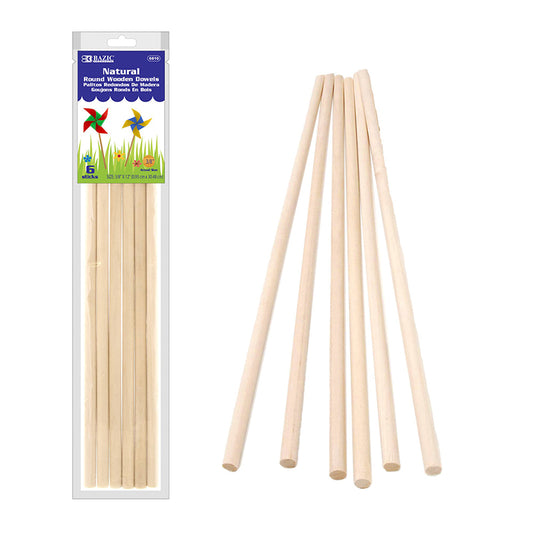 ROUND NATURAL WOODEN DOWEL 6PK