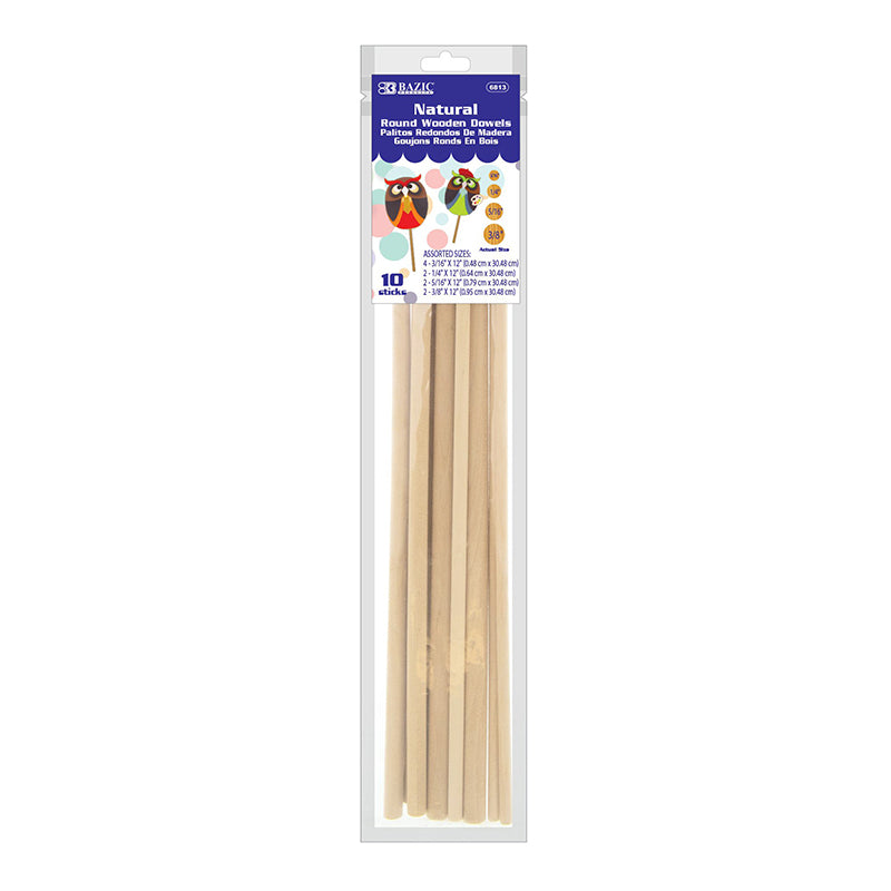 ASSRTD ROUND NATURL WOOD DOWEL 10PK