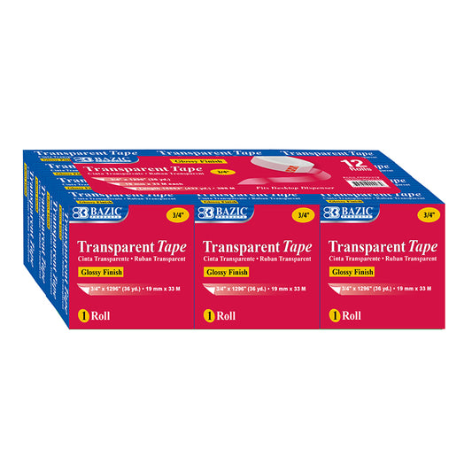 BAZIC 12PK REFILL TRANSPARENT TAPE